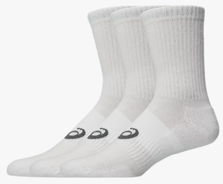 3 PACK CREW SOCK ASICS MULTI-SPORT CUSHIONED WHITE